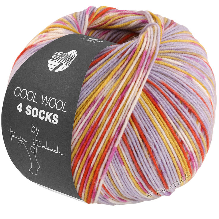 Lana Grossa COOL WOOL 4 SOCKS PRINT III | 7208-Veilchenblau/Curry/Tonrot/Ecru/Fuchsia