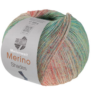 Lana Grossa MEILENWEIT 100g Merino Extrafine Shades | 7229-Lachsrot/Creme/Türkisgrün/Gelbgrün