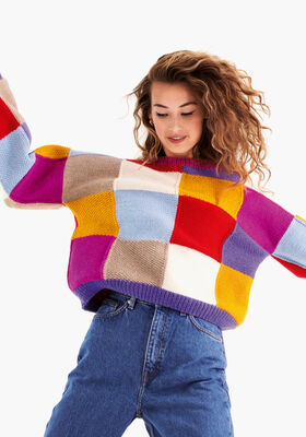 PULLOVER IN BUNTEN QUADRATEN Landlust Alpaka Merino 100 von Lana Grossa