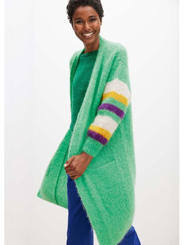 Lana Grossa LONGCARDIGAN GLATT RECHTS MIT STREIFENÄRMELN Mohair Moda