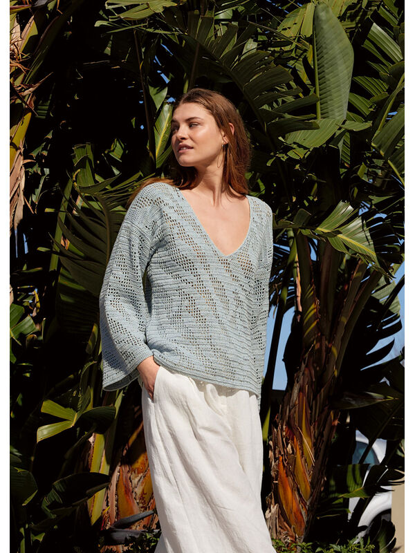 Lana Grossa V-PULLI IM ZEBRAMUSTER IN FILETHÄKELEI Summer Cashmere
