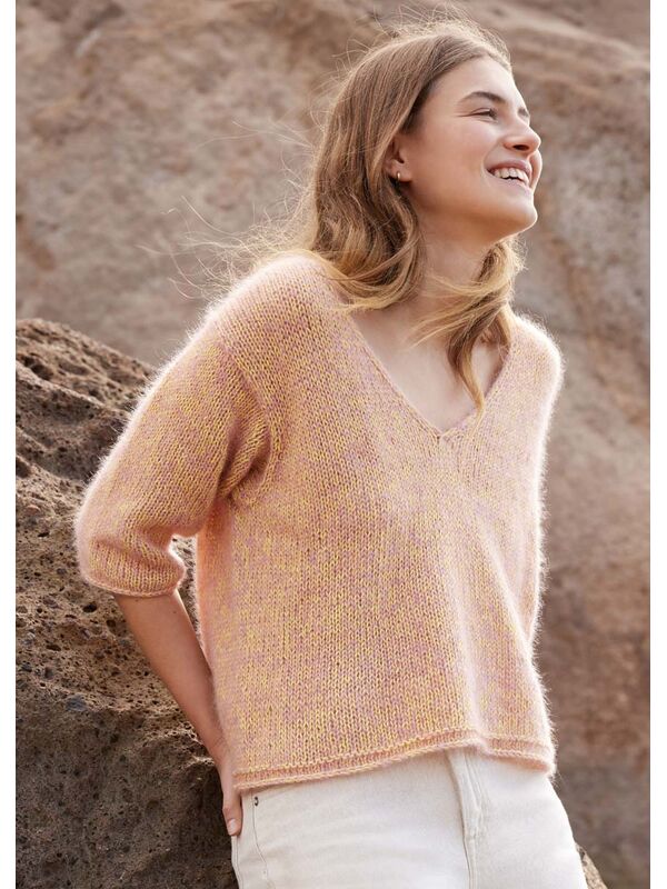 Lana Grossa V-PULLOVER GLATT RECHTS MIT DREIVIERTELÄRMELN Summer Cashmere & Silkhair