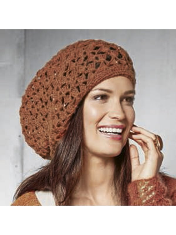 Lana Grossa Mütze mit gehäkelten Ajourmuster LACE PAILLETTES