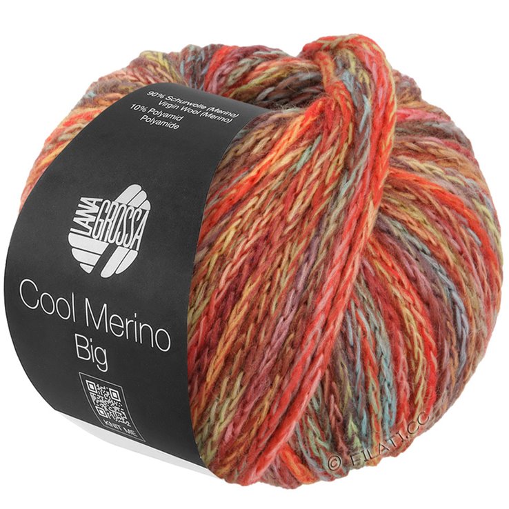 Lana Grossa COOL MERINO Big Color | 402-Graugrün/Rot/Gelb/Mint/Braun/Rosenholz