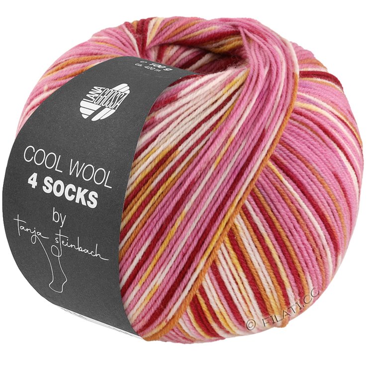 Lana Grossa COOL WOOL 4 SOCKS PRINT III | 7201-Pink/Weinrot/Ecru/Gelb/Camel