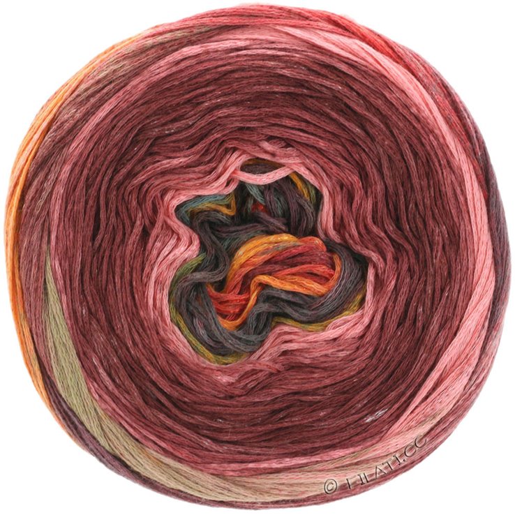 Lana Grossa GOMITOLO FELICE | 712-Burgund/Hellrot/Orange/Rosa/Graugrün/Dunkelgrau