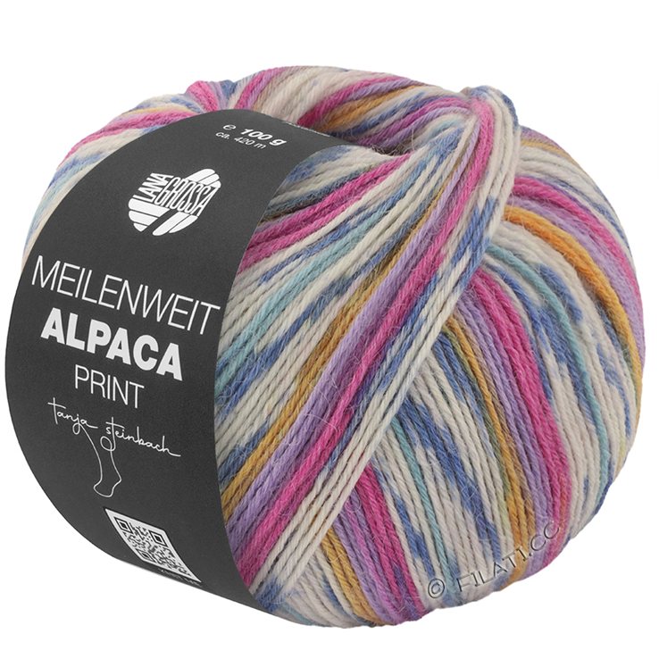 Lana Grossa MEILENWEIT 6-FACH 150g Alpaca Print | 1109-Fuchsia/Lila/Violett/Safrangelb/Weiß/Graublau/Jeans