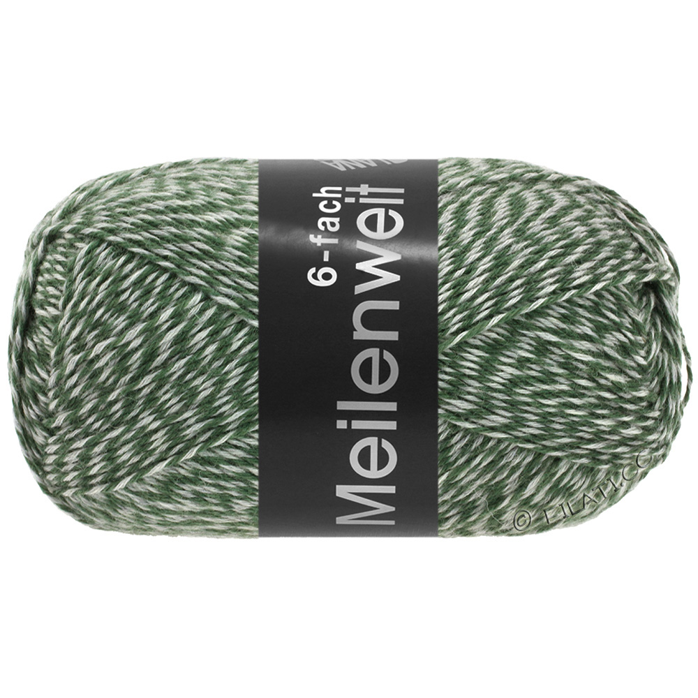 Lana Grossa MEILENWEIT 6-FACH 150g Mouliné/Tweed | 8504-Dunkelgrün/Weiß