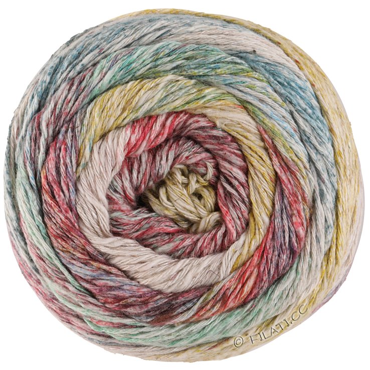 Lana Grossa MOSAICO (Linea Pura) | 011-Waldgrün/Türkis/Graublau/Hellrot/Senf/Natur/Grau