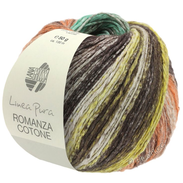 Lana Grossa ROMANZA COTONE (Linea Pura) | 02-Apricot/Türkisgrün/Schwarzbraun/Leinen