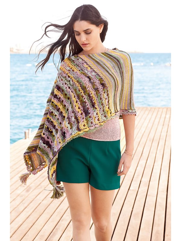 Lana Grossa PONCHO GLATT RECHTS MIT HÄKELBOGENMUSTER Allegro Print