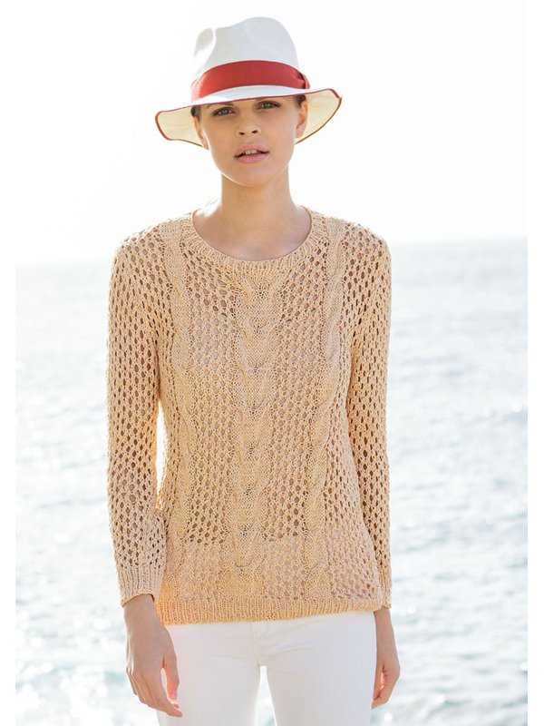 Lana Grossa PULLI MIT ZOPF-LOCHMUSTER Solo Lino Melange