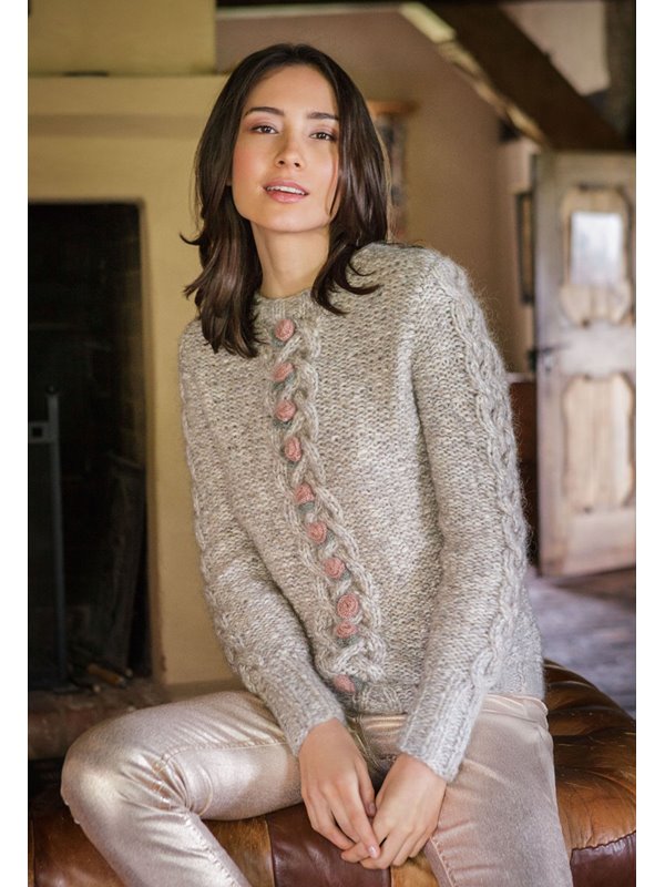 Lana Grossa PULLI MIT RIPPENZÖPFEN UND HÄKELRÖSCHEN Lala Berlin Fluffy/Silkhair