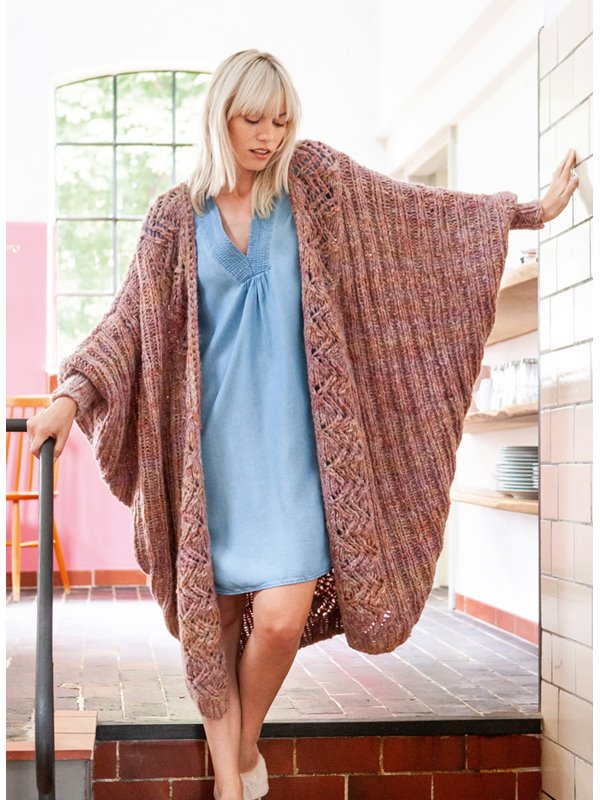 Lana Grossa FLEDERMAUS-CARDIGAN MIT AJOURBORDÜREN Cloud Degradé