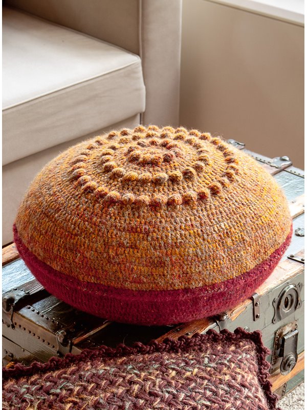 Lana Grossa RUNDE KISSENHÜLLE IN STÄBCHEN MIT NOPPEN Cool Air Fine/Gomitolo 200/Peru Tweed