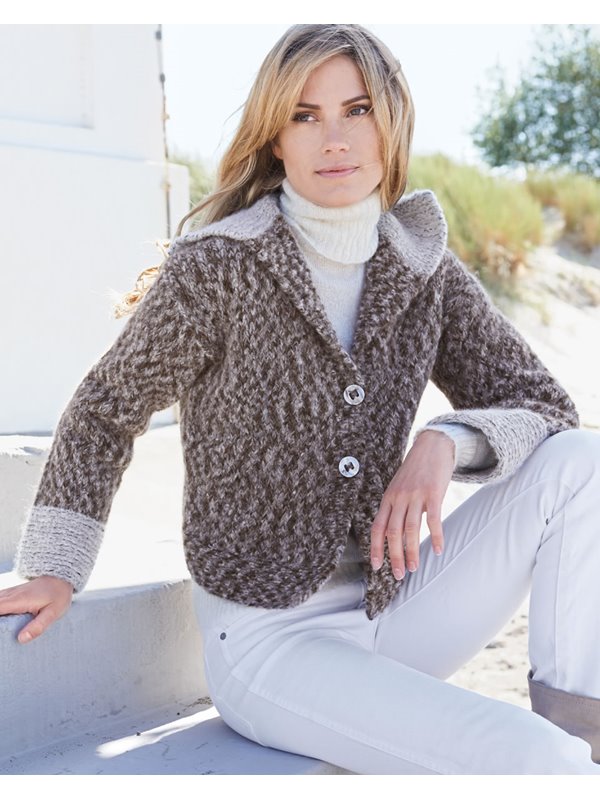 Lana Grossa JACKE MIT KRAUS-BLENDEN UND -KRAGEN Garzato Fleece print/uni