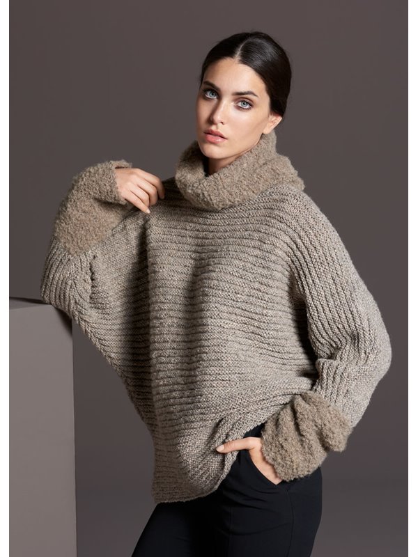 Lana Grossa KIMONOPULLI IM QUERRIPPENMUSTER MIT ÄRMELSTULPEN IM PERLMUSTER Alta Moda Alpaca/Bombolino Lux