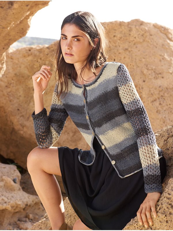 Lana Grossa JACKE IM PERLMUSTER MIT LOCHMUSTERÄRMELN UND EINGESTRICKTEN TASCHEN Di Moda