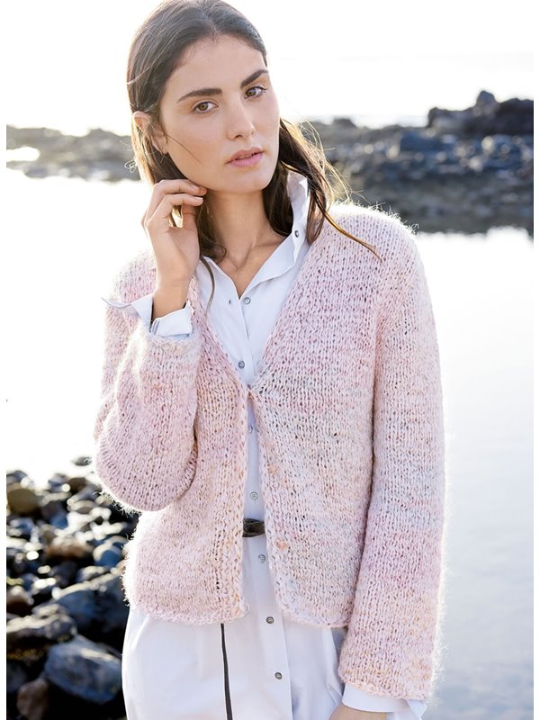 Lana Grossa JACKE GLATT RECHTS MIT V-AUSSCHNITT Lunare/Silkhair Print