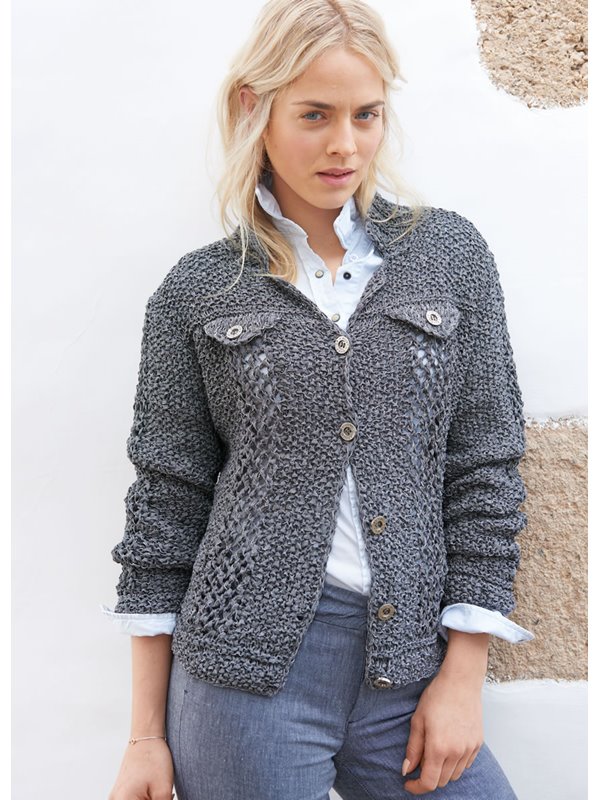 Lana Grossa JACKE IM PERLMUSTER MIT LOCHMUSTERSTREIFEN Lunare