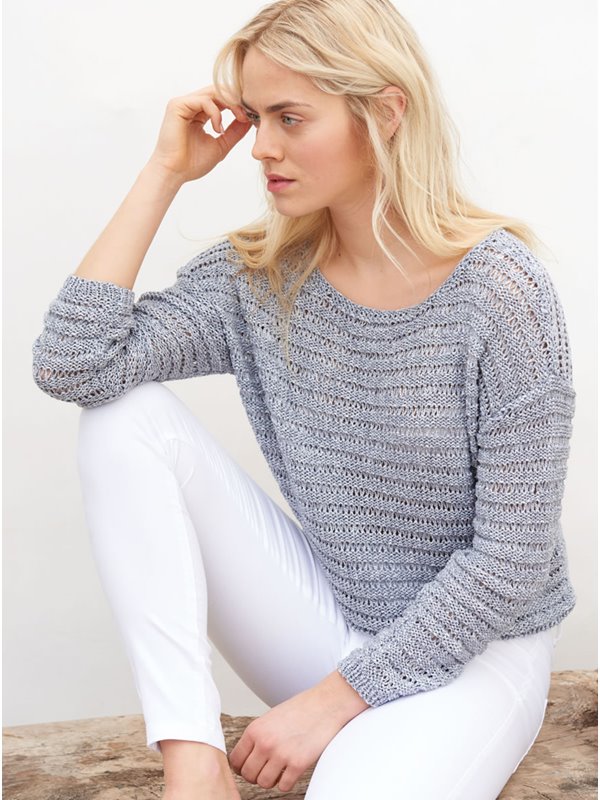 Lana Grossa PULLI GLATT LINKS MIT FALLMASCHEN Denim