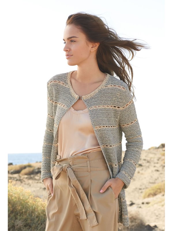 Lana Grossa LONGJACKE IN HALBEN STÄBCHEN MIT LOCHMUSTER Nizza