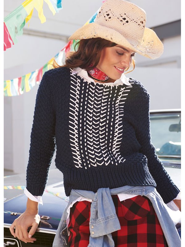 Lana Grossa PULLI IM SCHACHBRETTMUSTER MIT STICKEREI Cashsilk/Alcanto