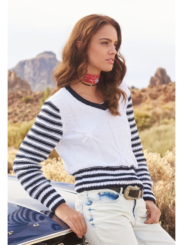 Lana Grossa PULLI MIT ZOPFMUSTER UND STREIFEN Only Cotton