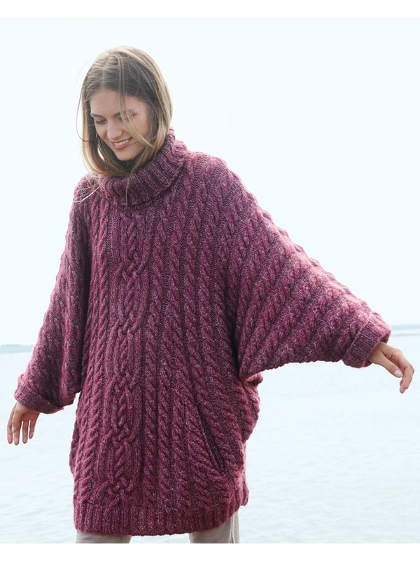 Lana Grossa FLEDERMAUSPULLI IM ZOPFMUSTER Smokey/Silkhair