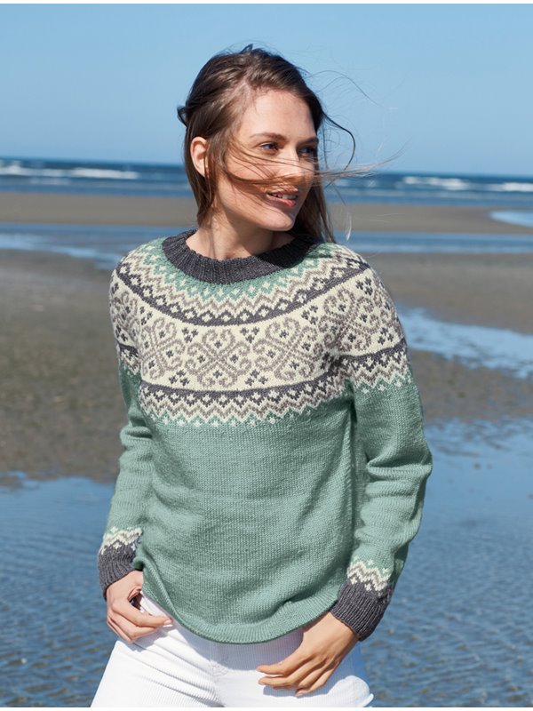 Lana Grossa PULLI MIT RUNDPASSE IM JACQUARDMUSTER Slow Wool Lino