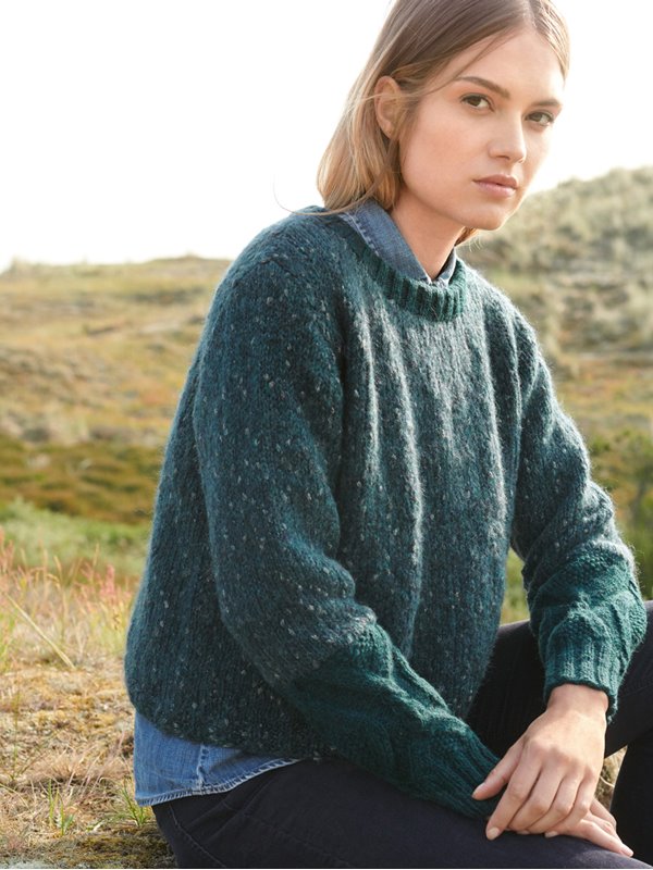 Lana Grossa PULLI GLATT RECHTS MIT ARANMUSTER IN DEN ÄRMELN Lala Berlin Fluffy/Alta Moda Alpaca