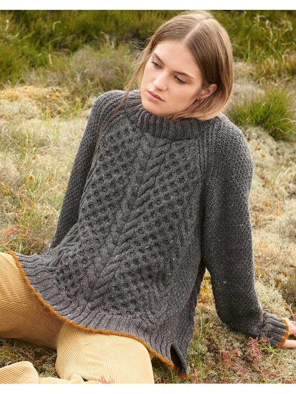 Lana Grossa RAGLANPULLI MIT ARAN- UND PERLMUSTER Slow Wool Canapa/Cool Air Fine