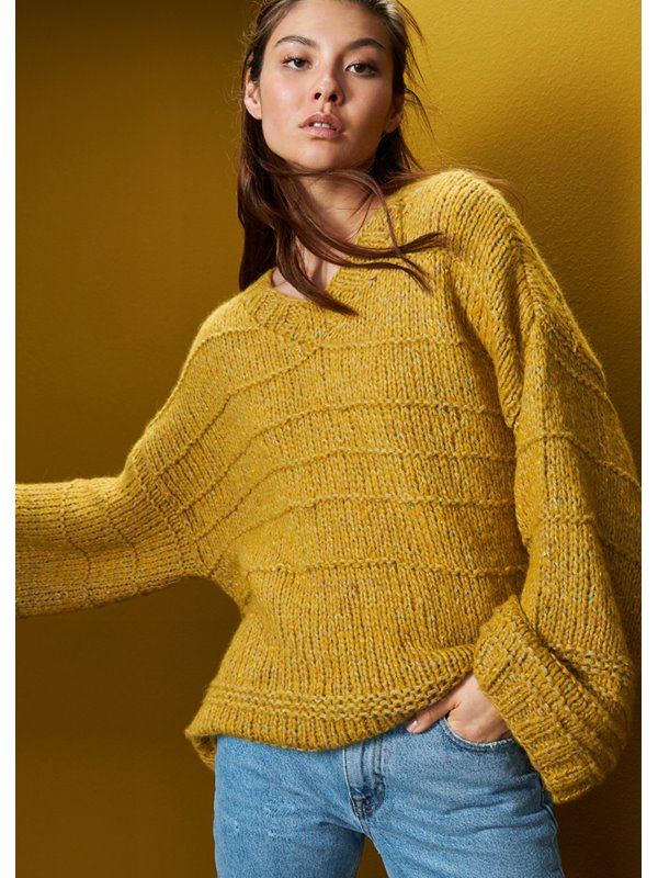 Lana Grossa V-PULLI GLATT RECHTS MIT KRAUS-RECHTS-QUERRIPPEN Lala Berlin Tweedy