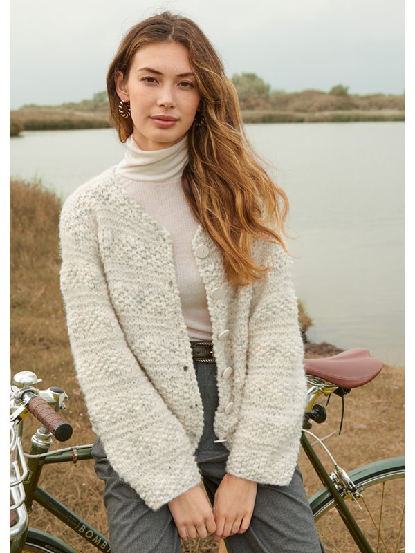 Lana Grossa JACKE MIT PERLMUSTER- UND KRAUSRECHTS-STREIFEN Inizio & Inizio Pelo