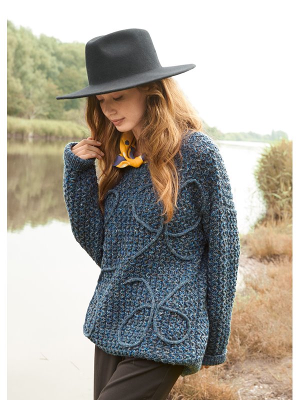 Lana Grossa PULLI IM ZOPFSTRUKTURMUSTER MIT AUFGENÄHTEN STRICKKORDELN Cool Merino Print