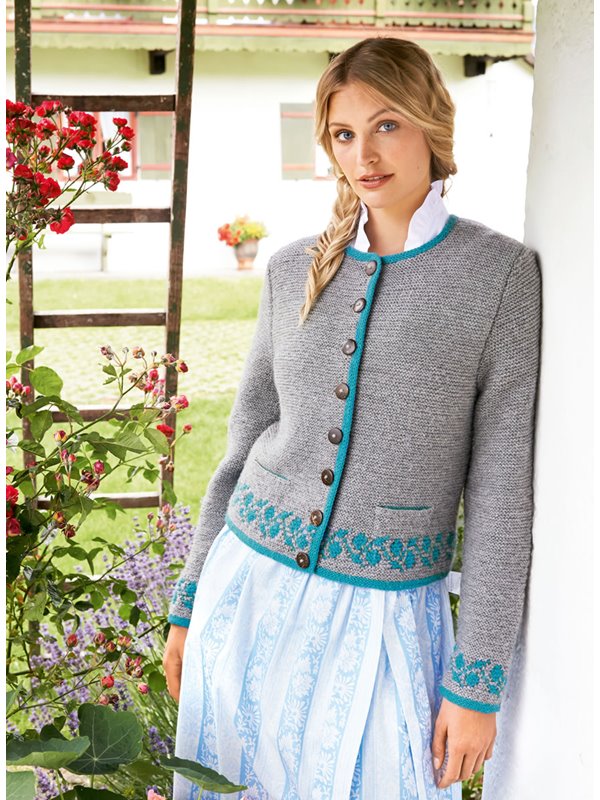 Lana Grossa DAMENJANKER MIT BLATTBORDÜREN Alpina/COOL WOOL Big Melange (GOTS)