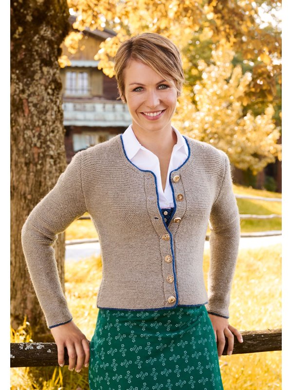 Lana Grossa DAMENJACKE MIT DUNKELBLAUER UMRANDUNG Alpina/Cool Wool Big