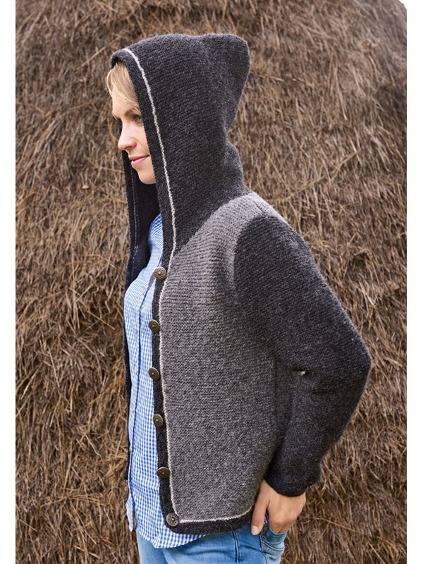 Lana Grossa DAMENJACKE MIT KAPUZE UND STREIFENBLENDEN Alta Moda Alpaca