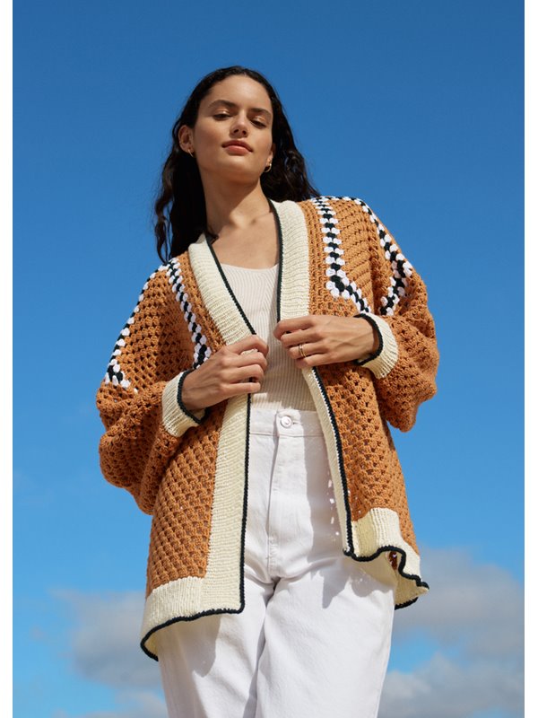 Lana Grossa CARDIGAN MIT QUADRATISCHEN MOTIVEN IM STÄBCHENLOCHMUSTER Soft Cotton