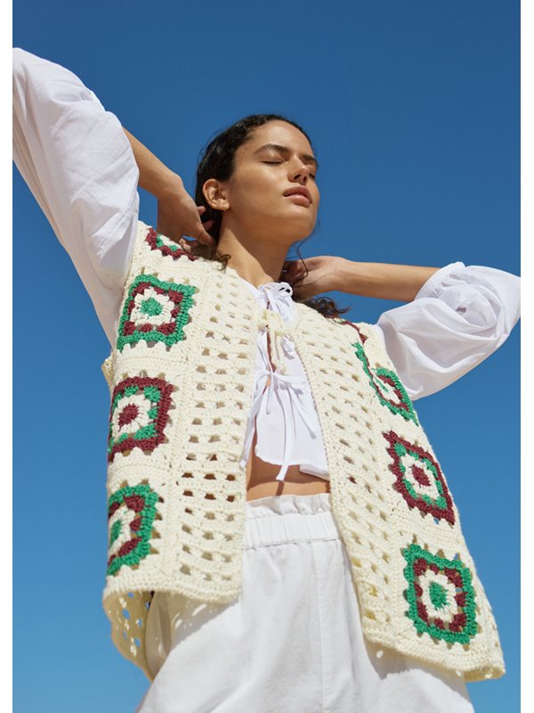 Lana Grossa WESTE MIT QUADRATISCHEN MOTIVEN UND LOCHMUSTER Soft Cotton