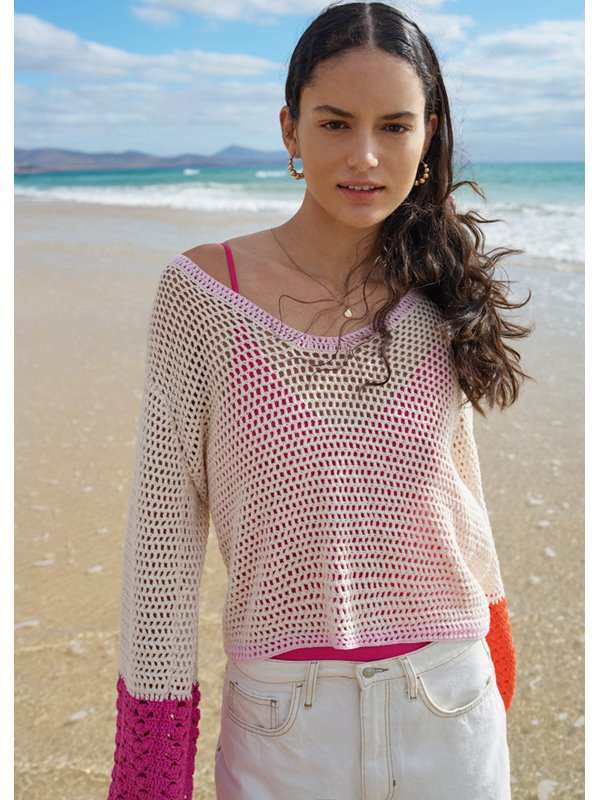 Lana Grossa LANGARMPULLOVER IM VERSETZTEN FILETMUSTER Campo