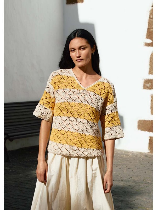 Lana Grossa V-PULLOVER IM STÄBCHEN-RAUTENLOCHMUSTER Landlust Baumwolle