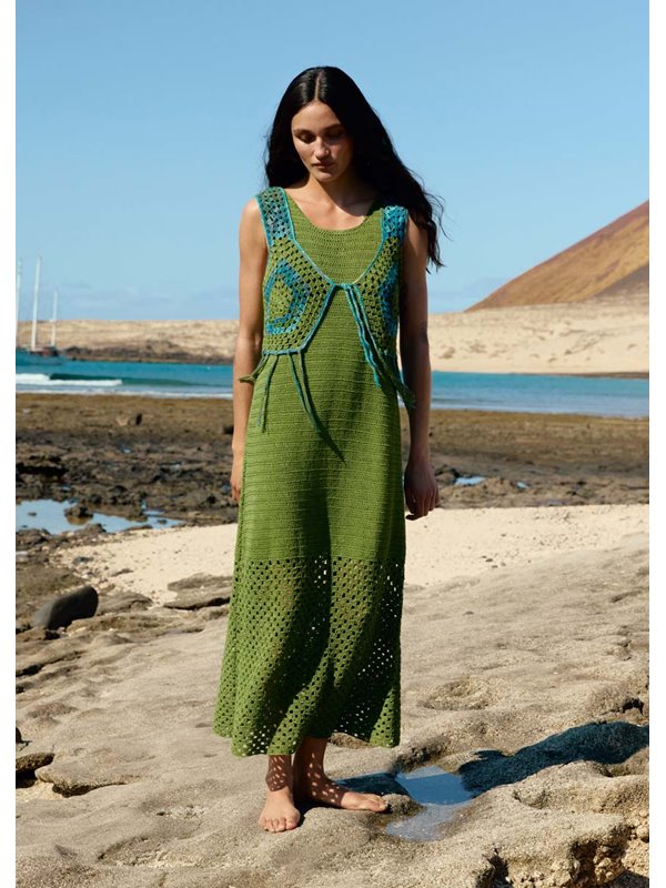 Lana Grossa KLEID IN STÄBCHEN UND GITTERMUSTER Solo Lino