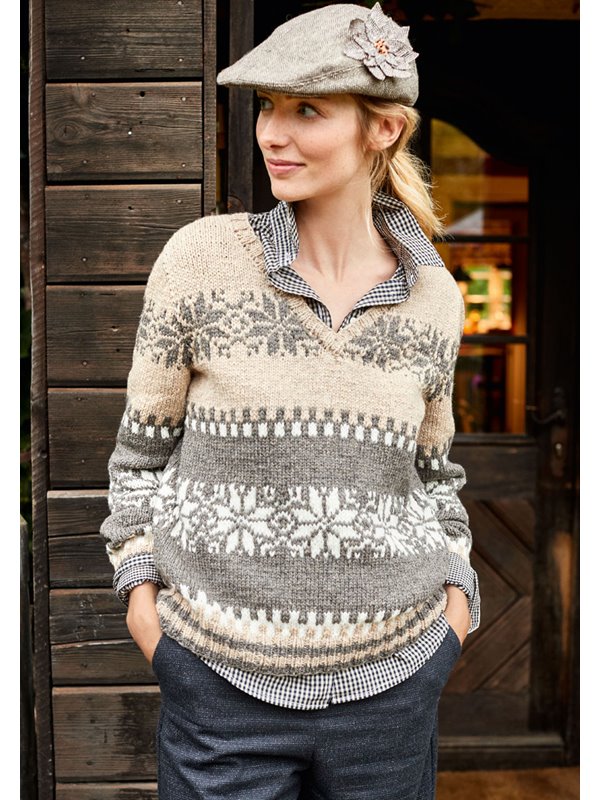 Lana Grossa PULLOVER MIT JACQUARDMUSTER UND V-AUSSCHNITT Landlust Merino 180