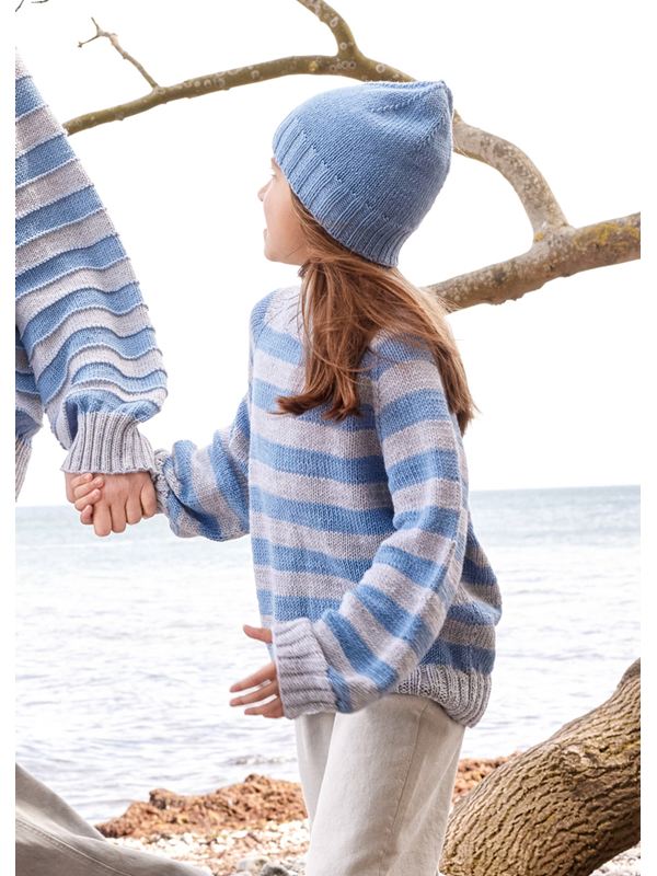 Lana Grossa TOP DOWN KINDER-STREIFENPULLOVER Cool Wool Big Mélange