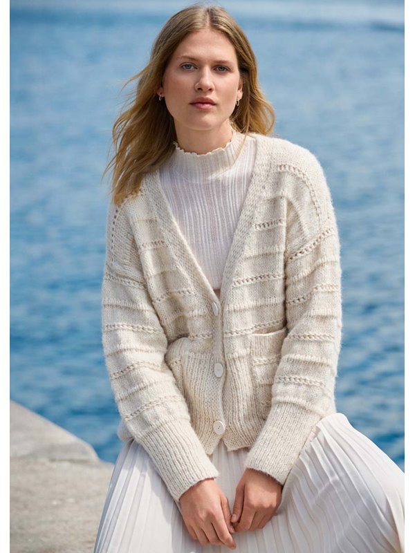 Lana Grossa CARDIGAN MIT LOCHMUSTERSTREIFEN Natural Alpaca Pelo
