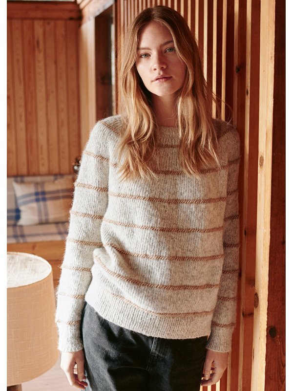 Lana Grossa RUNDPASSENPULLOVER MIT STREIFEN Natural Alpaca Pelo