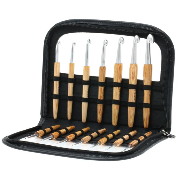 Lana Grossa Wollhäkelnadel-Set Alu mit Holzgriff Design-Holz Natur
